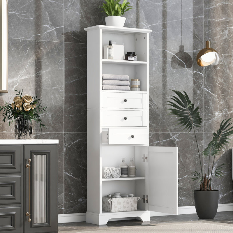 White Cabinet For Various Spaces - 3 Drawers, Adjustable Shelves, Elegant Design Storage With Shelves , Toppling Included