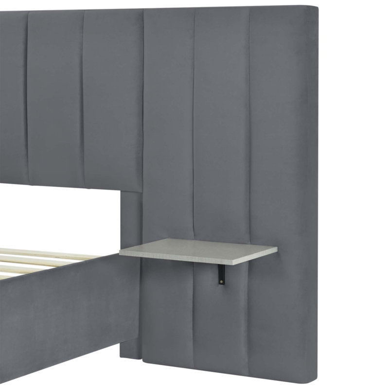 Grand lit plateforme tapissier, Gris