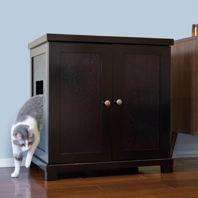 The Refined Litter Box - Wood Cat Litter Box Enclosure Cabinet with Drawer, Modern Style + Feet