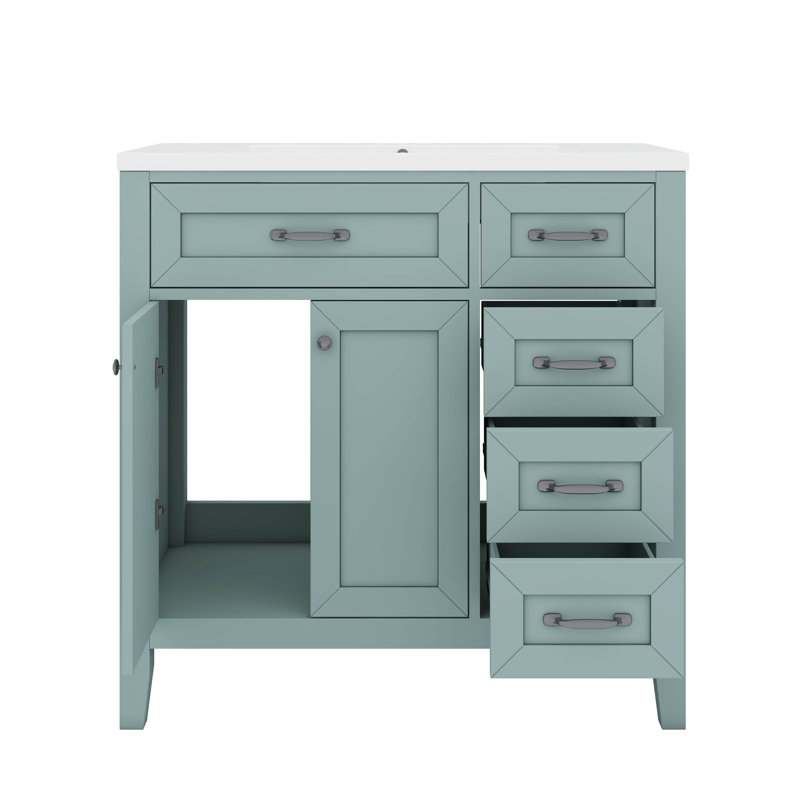 Combinaison de meuble-lavabo pour salle de bain 36 po avec armoire à tiroirs, Vert, Gris