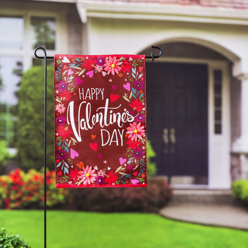 Drapeau de jardin en polyester 18 x 13 po Hearts and Flowers