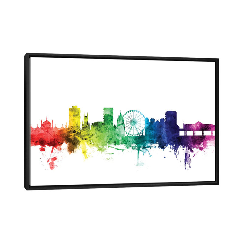 Rainbow Skyline Series: Brighton, Angleterre, Royaume-Uni, impression sur toile tendue, Toile avec cadre noir, Pas de tapis