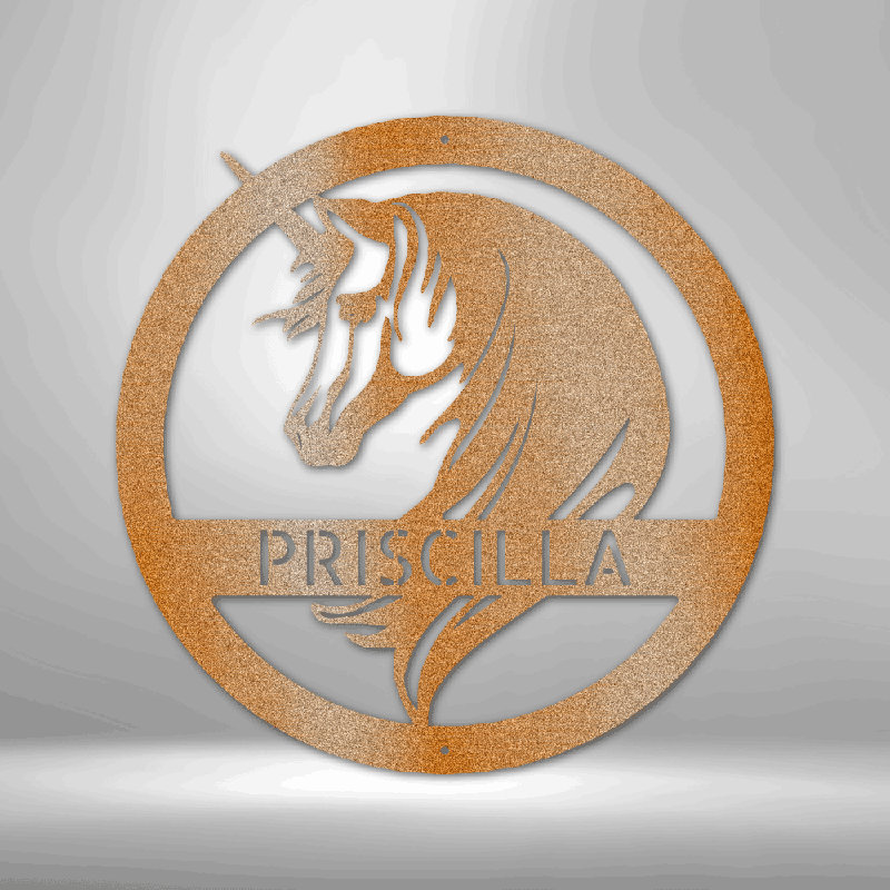 Monogramme de licorne personnalisé, H 14,25 po x l 14,5 po x P 0,5 po, Cuivre, Oui