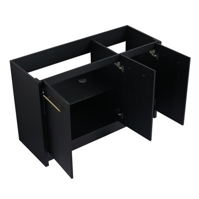 Meuble-lavabo moderne autoportant de 48 po de couleur châtaignier noir avec rangement spacieux au bas et porte à fermeture en douceur offrant suffisamment d'espace pour la salle de bain
