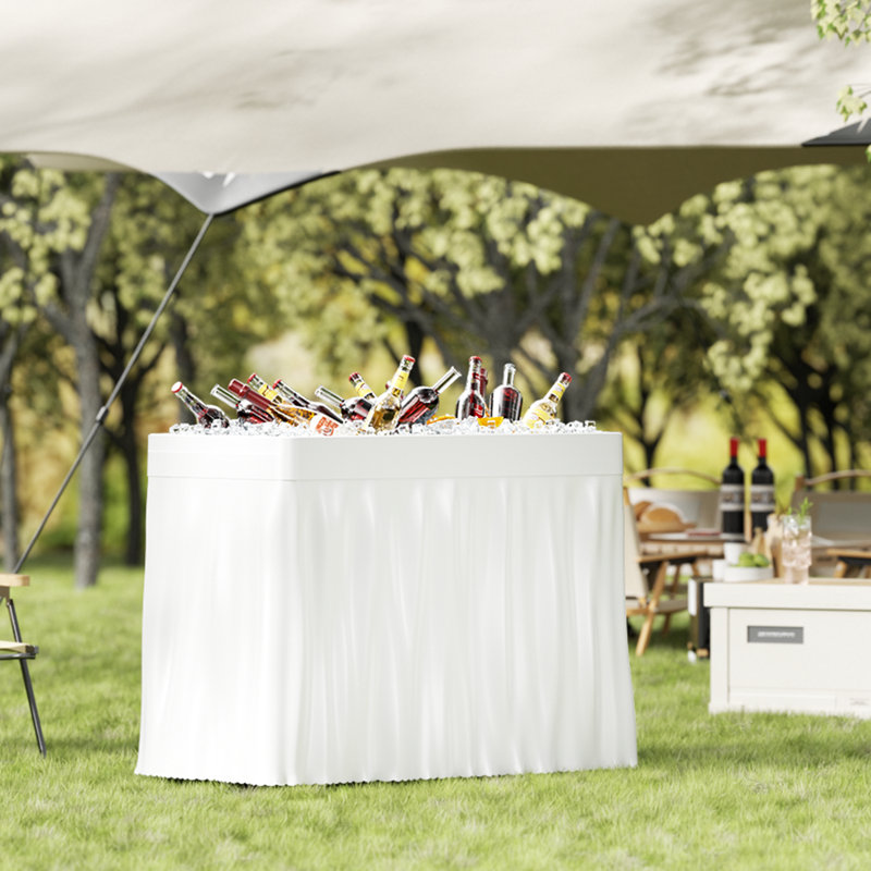 Table de glacière pliante de qualité commerciale avec tuyau d'évacuation et jupe - Table de fête portable d'une capacité de 440 lb