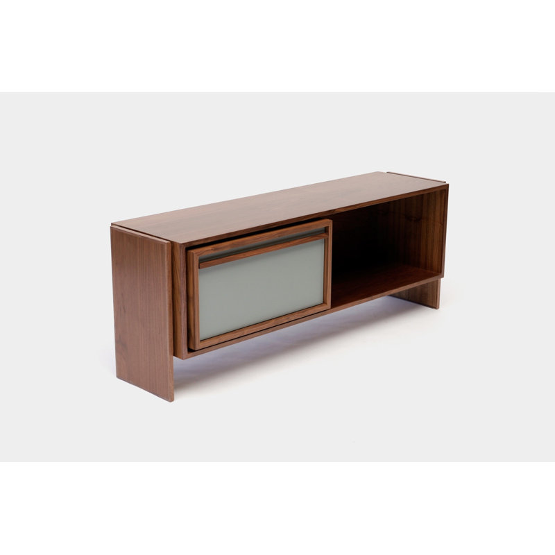 Low Units Walnut Recessed Wall Shelf with Drawer, 22" H x 58" W x  16" D, Battleship Gray/Walnut