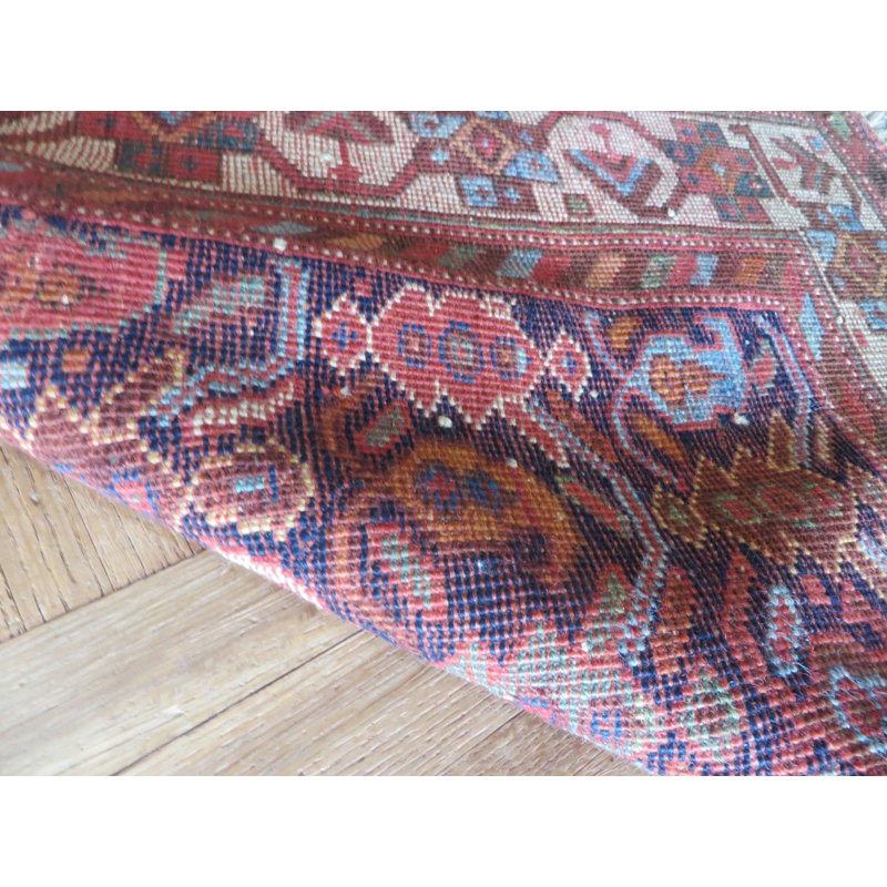 Tapis de surface en laine bleu/brun 3 pi 1 po x 3 pi 4 po noué la main one-of-kind Briony