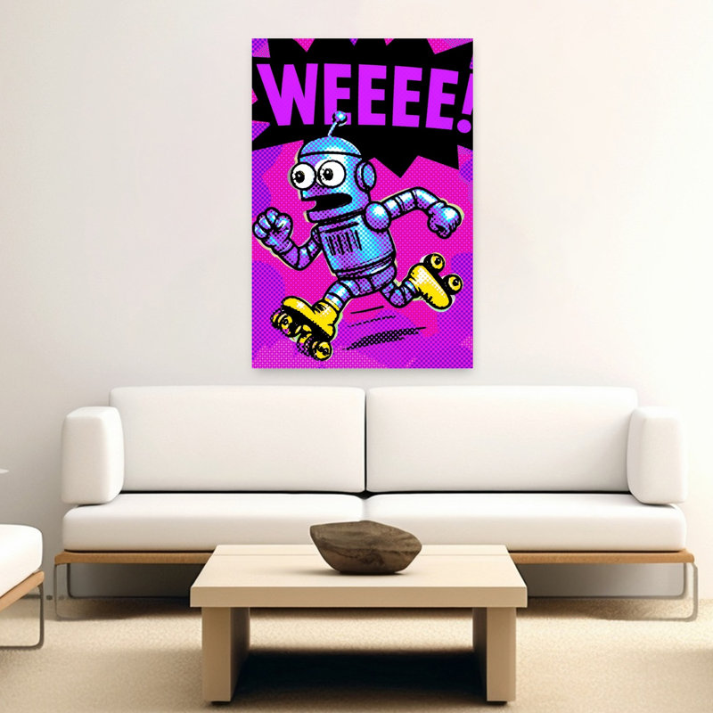 Pop Art Roller Robot Energetic Retro Vibrant Wall Art Print 1 Piece Wrapped Canvas Wall Art, 152.4cm H x 101.6cm W
