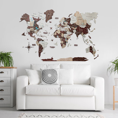 3D Wooden World Map Wall Art, Rustic Wall Decor