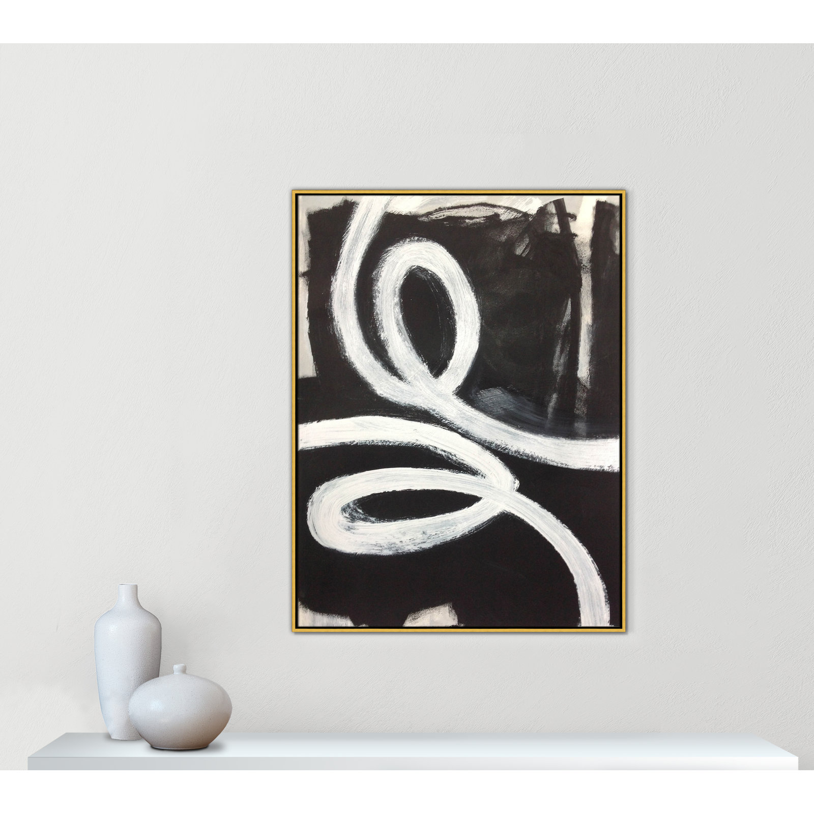 Bronte "Swirly Swirls I" Print, 49.5" H x 37.5" W x 2" D, Gold Floater Framed, No