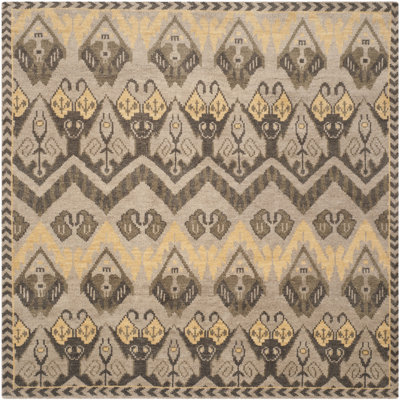 Nesika Hand Knotted Wool/Cotton Ikat Rug in Brown/Gold/Beige