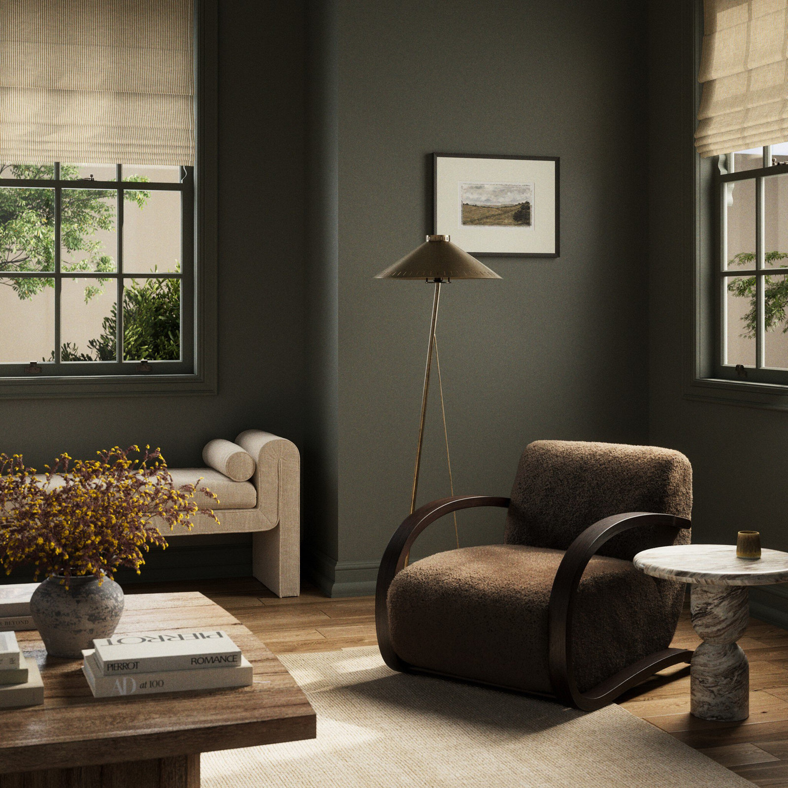 Genuine Leather Armchair, Cocoa Shearling