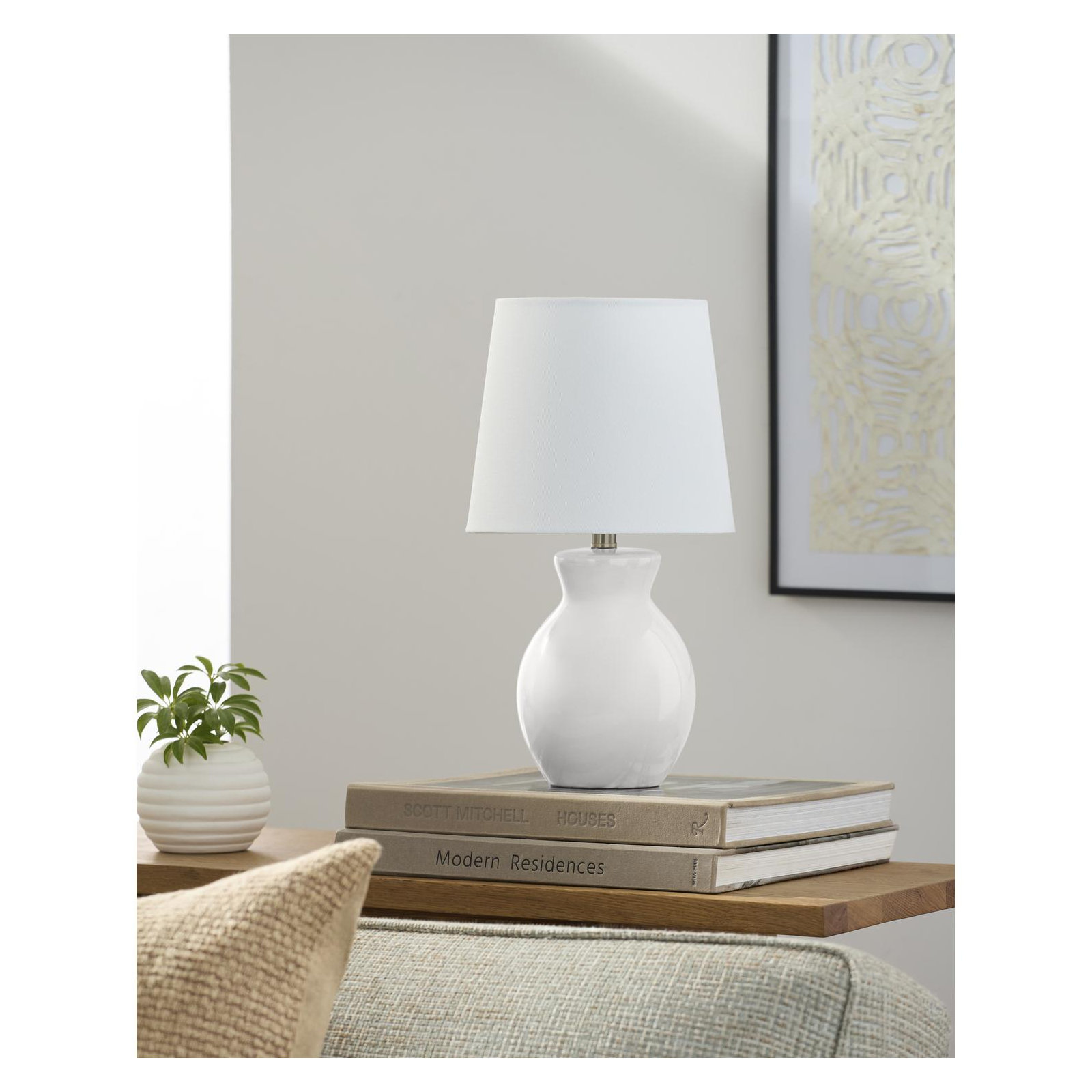 Drum Shade Lamp, White, 15'' H X 8'' W X 8'' D