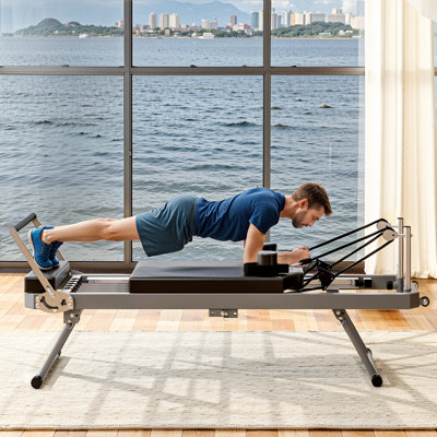 Extra Large Pilates Reformer - Multi-functional Home Fitness Equipment, 395lbs Capacity, With Dynamic Resistance Cords And Aerobic Rebounder, Improves Posture, Builds Strength, Reduces Stress