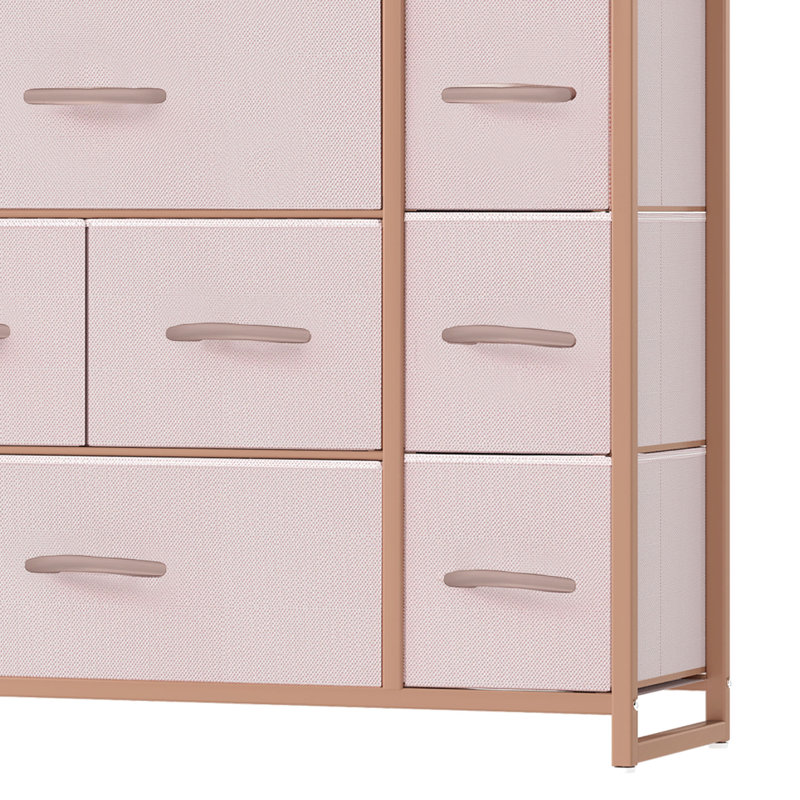 Eriska Steel Frame Chest of Drawers bedroom drawers with 7 Drawers & Wood Top, Pink/Rose Gold