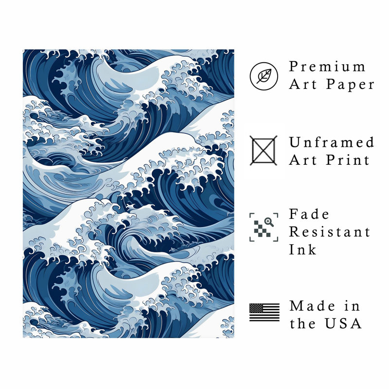 «Beach and Coastal Japanese Waves II», reproduction d'art sans cadre, H 7 po x l 5 po