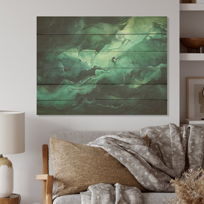 Mountains Green Percolated Peaks - Mountains Wood Wall Art On Natural Pine Wood