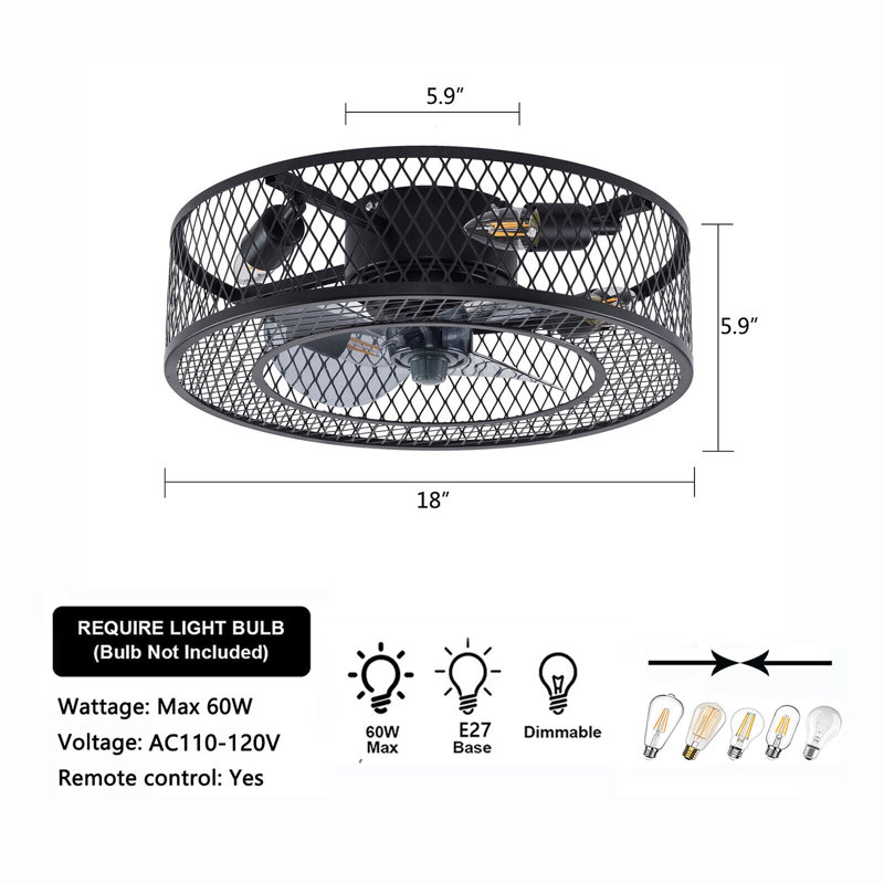 Hallas 18'' Flush Mount Ceiling Fan with Light Kit