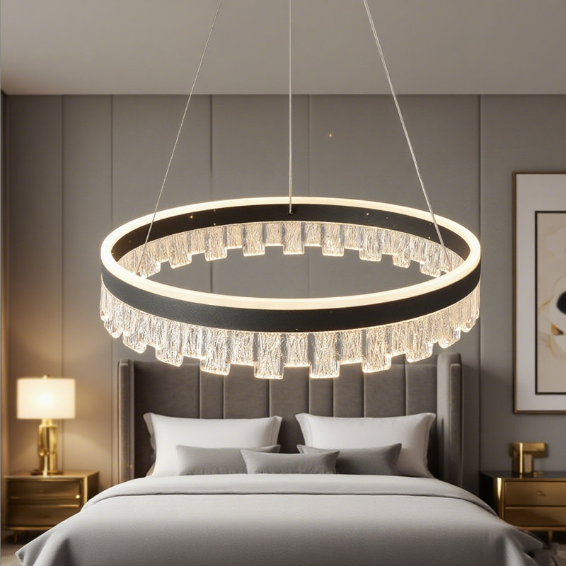 Stockham 1-Light Chandelier Round Circle LED Kitchen Island Pendant Remote Dimming, Black