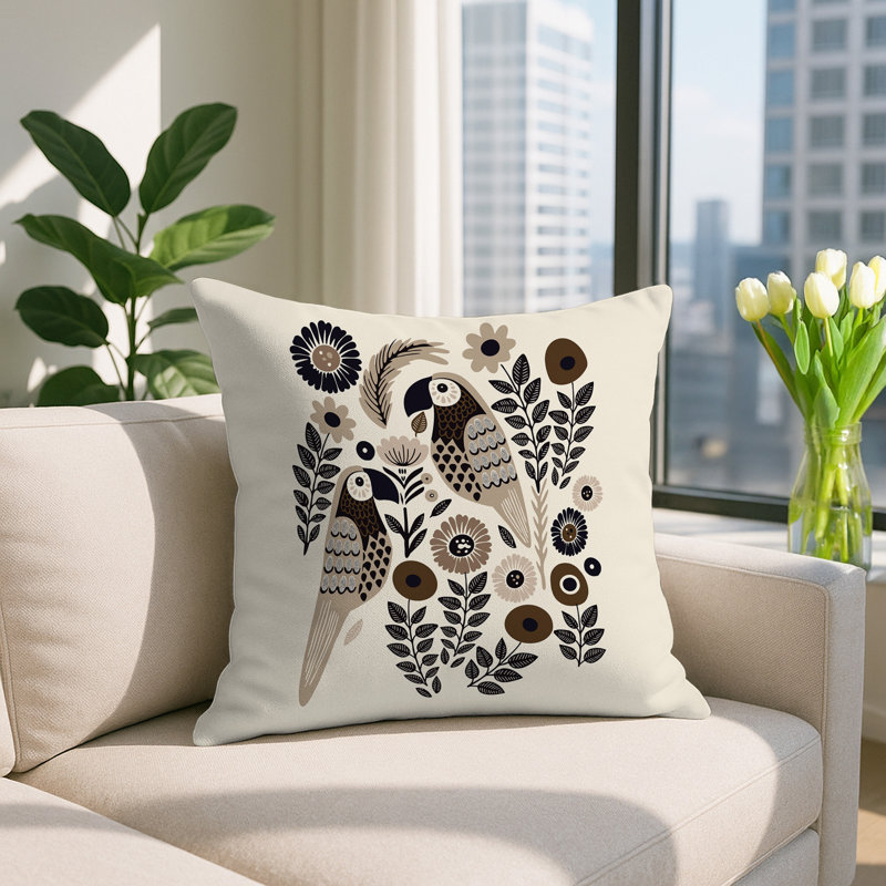 Oreiller carré réversible intérieur / extérieur Pipo Parrot, Beige, Carré 19 po