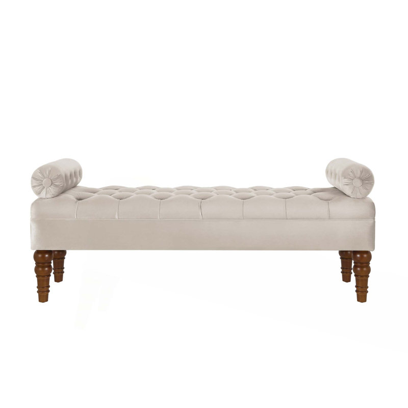 Velvet Long Bed Bench For Bedroom,Upholstered Window Bench With Tufted Button,Entryway Bench,Bolster Bench For Living Room