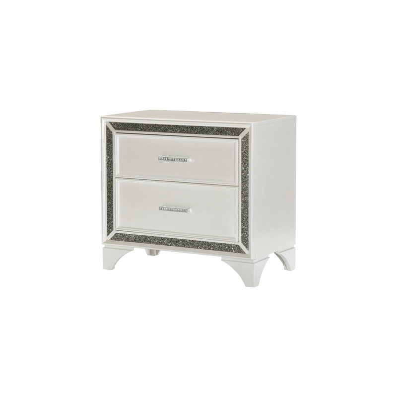Ensemble de chambre à coucher à panneau noir Mareda Amalee, Très grand, Blanc, Trois pièces : lit, commode et miroir