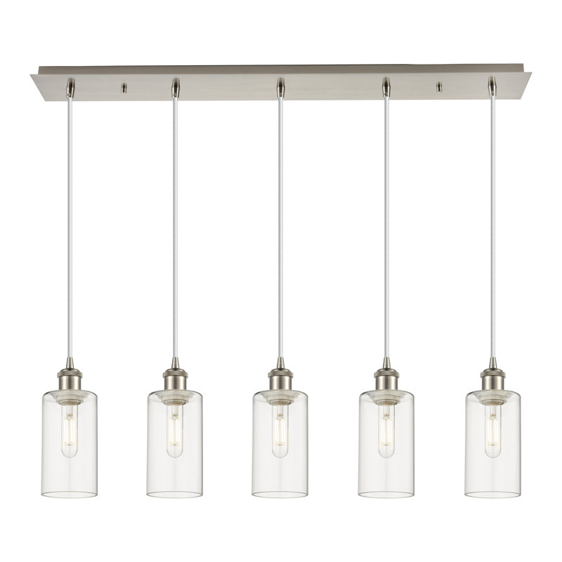 Caius - Luminaire suspendu linéaire à 5 lumières 37 po, Clair, Nickel satiné