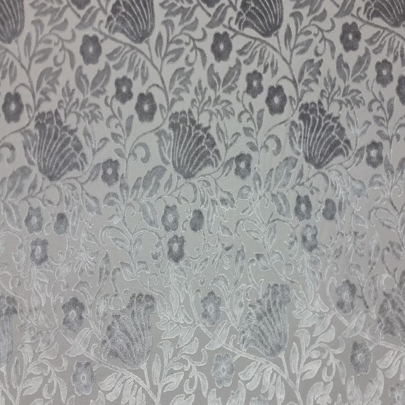 Bright Fabric | Metallic Floral Velvet Fabric | Drapery & Curtain Fabric and Upholstery Fabric, Silver