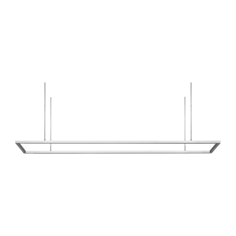 Mick De Giulio Stagger Halo 50 Uplight Linear Chandelier in Polished Stainless Steel, 64.3" H x 24" W x 84" D 