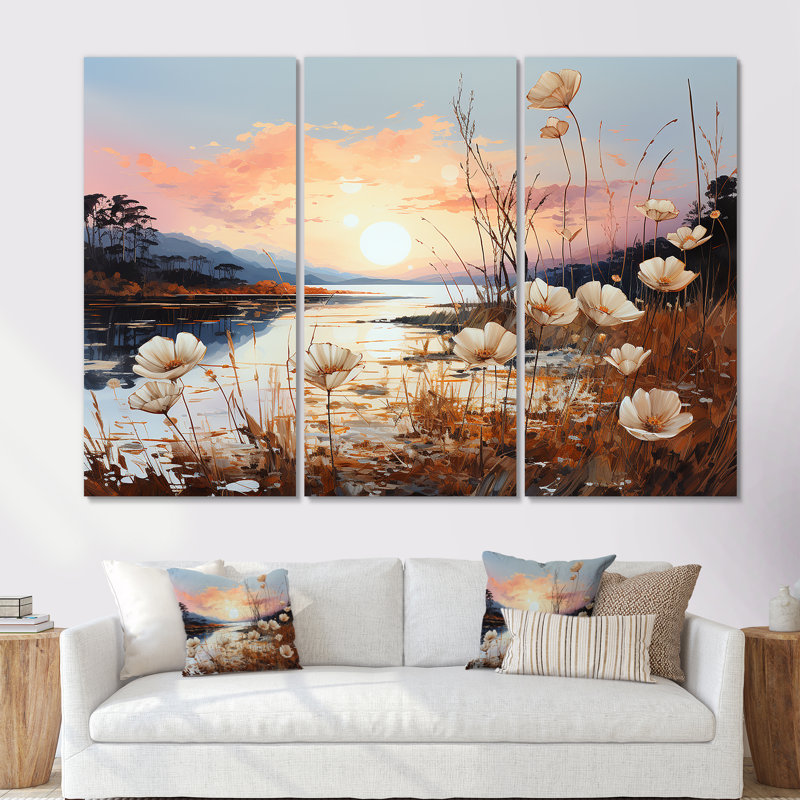 Ensemble de salon Meadow Stream At Sunset - Meadow Wall Art, Toile tendue, H 28 po x l 36 po x P 1 po