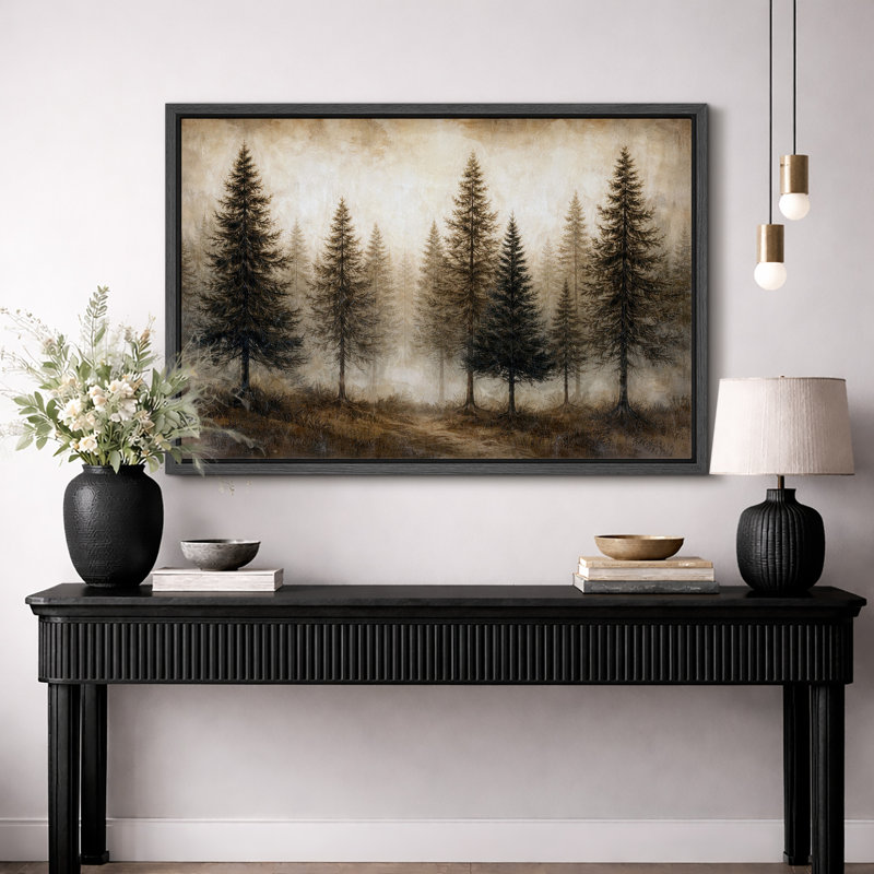 Œuvre de pin rétro vintage, paysage de forêt rustique, salon, impression sur toile encadrée, H 16 po x l 24 po x P 1,5 po