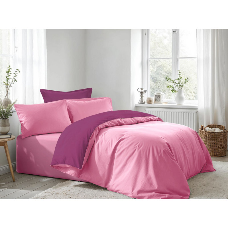 Ensemble de housse de couette, Housse de couette double et 2 taies d'oreiller, Rose / Mauve