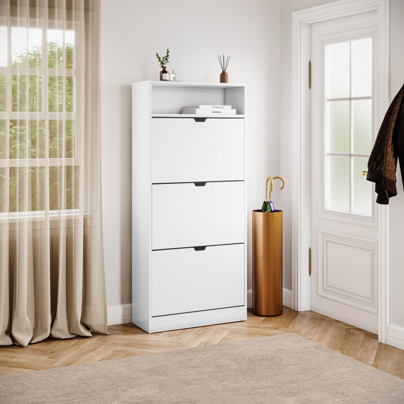 3 Drawer Shoe Cabinet with Open Shelf Modern Storage Furniture for Hallway Living Room Bedroom, White