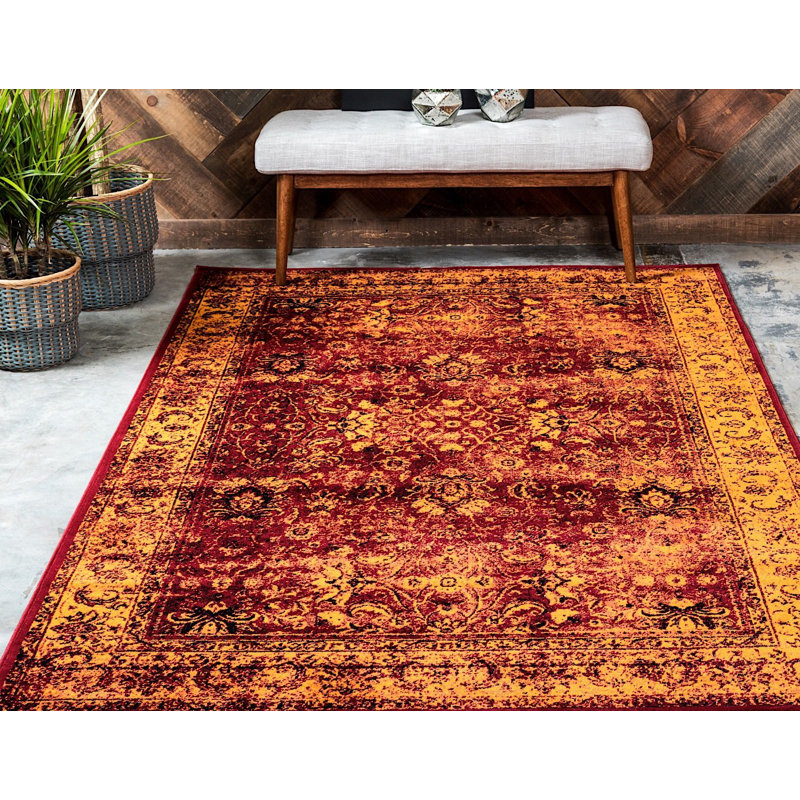 Noir oriental/orange/jaune Tapis décoratif majestice, Rectangle 4 pi x 6 pi