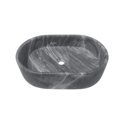 Carrara Gray Natural Marble Bathroom Vessel Sink, Semi-Polished Surface, Natural Stone, Genuine Marble, Real Marble, 23.6X15.7Xh5.9 Inches/600X400XH150 Mm
