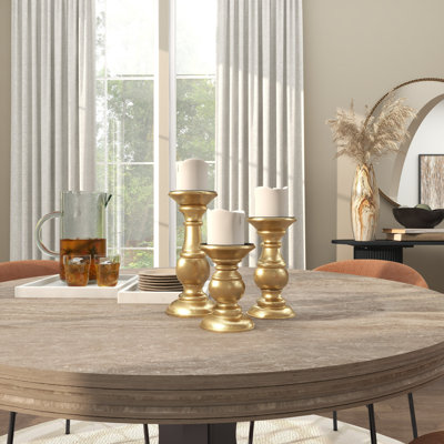 3 Piece Wood Tabletop Candlestick Set