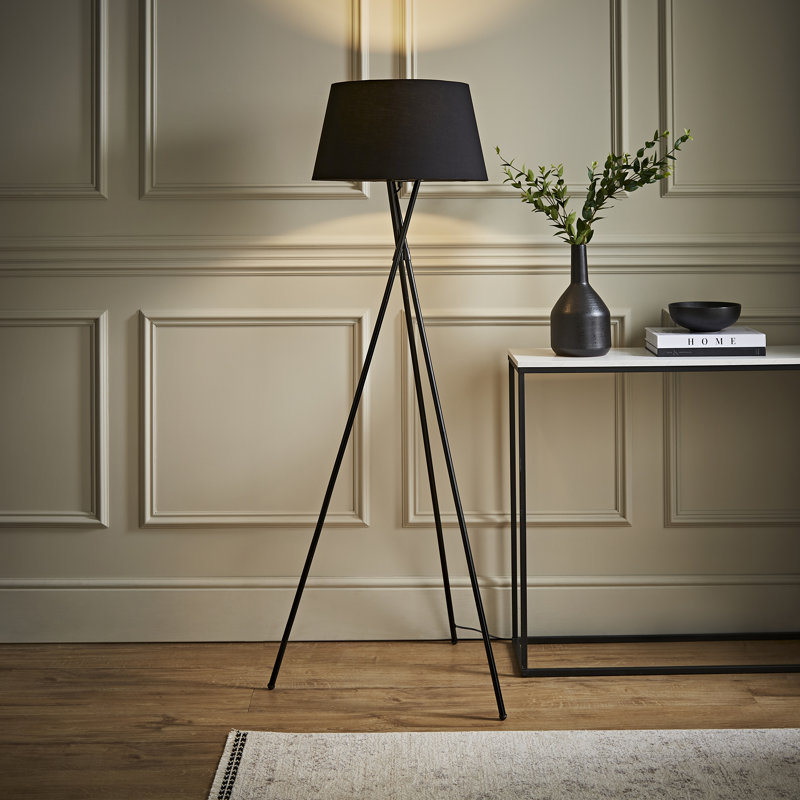 Anan Camden Tripod Copper Floor Lamp with Aspen Shade, 148"", Black, No