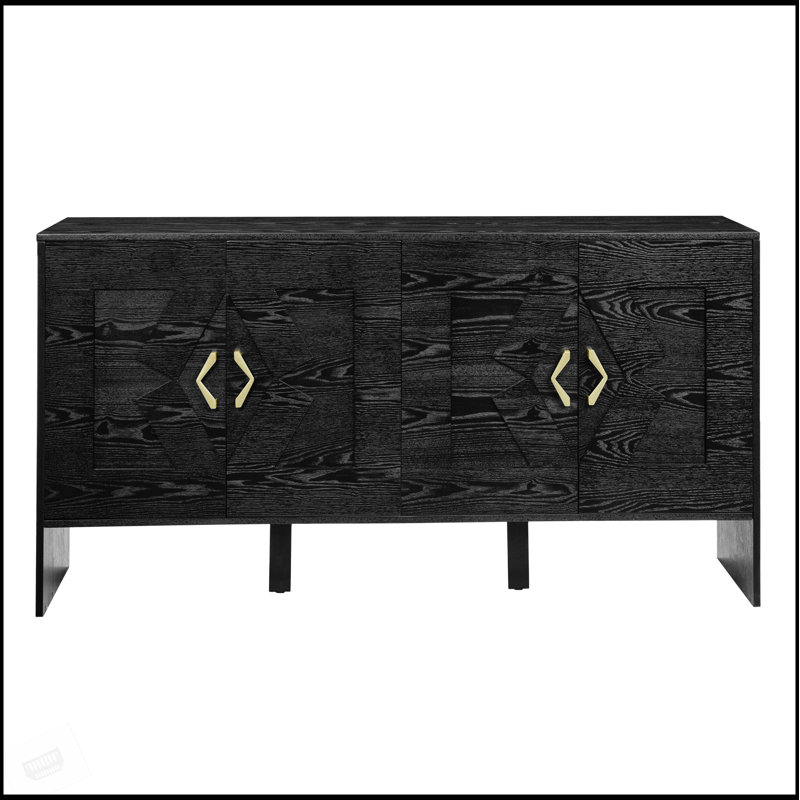 Mid Century Modern Sideboard Buffet Cabinet With Adjustable Shelves And Geometric Pattern For Versatile Storage And Display