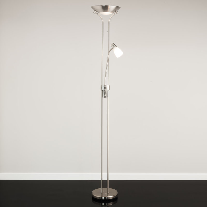Fannie 180cm Mother & child Uplighter/Reading Floor Lamp, Silver