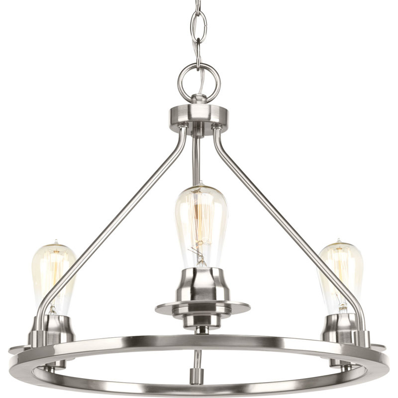 Lustre en roue de chariot unique / remarquable à 3 lumières Miesha, Nickel brossé