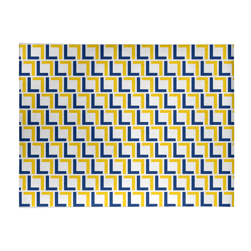 Tapis géométrique blanc / jaune / bleu, Rectangle 2 pi x 3 pi