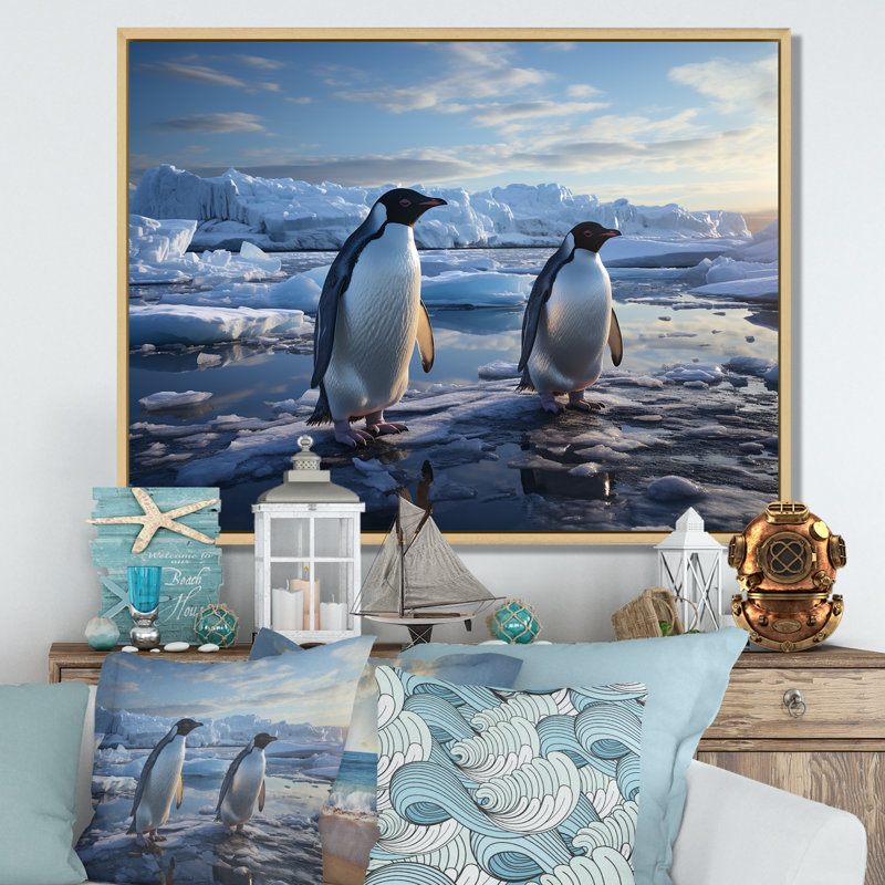 Pingouin se dandinant d'élégance I, Cadre flottant naturel, H 24 po x l 32 po x P 1 po