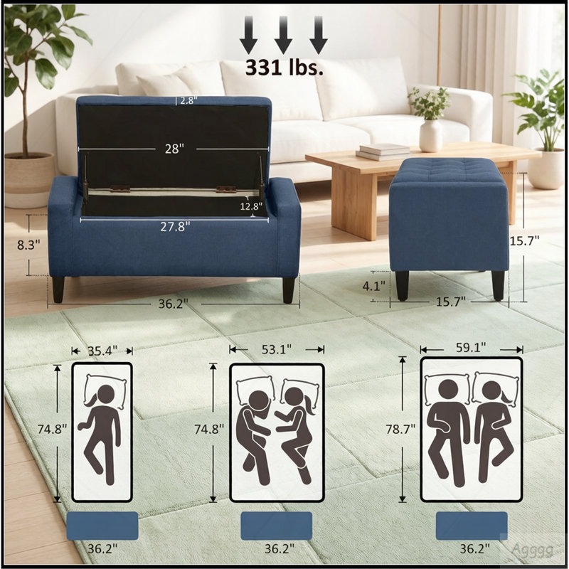 Banc de rangement avec repose-pieds, banc d'entrée rembourré avec siège, avec plateau relevable et pieds en bois d'hévéa