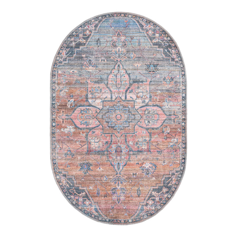 Tapis oriental rose / bleu Gwin, Ovale 4 pi 1 po x 6 pi 1 po