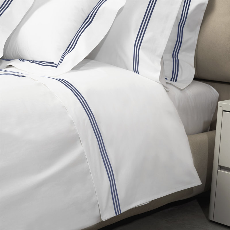 Platinum Flat Sheet, King Flat Sheet, White/Dark Blue