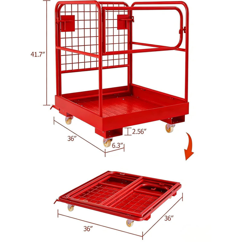 Cage de sécurité pour chariot élévateur pliable, panier de 36 脳 36 pouces, capacité de 1 200 lb avec chaîne de garde-corps et trou de bonde pour 1 à 3 personnes
