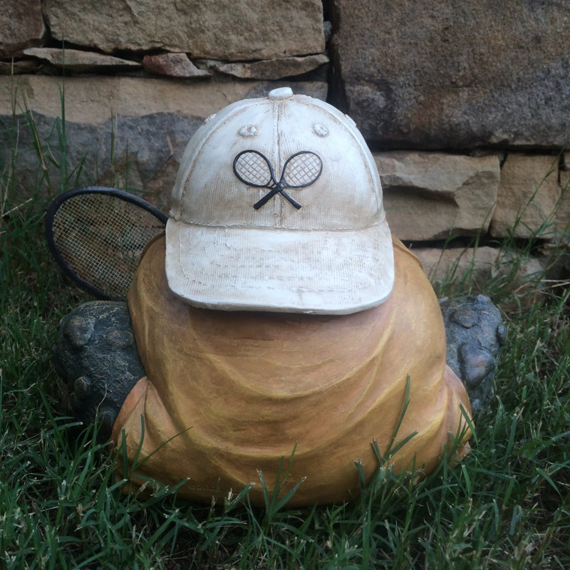 Statue de jardin tennis crapaud / grenouille, Vert naturel, H 7,75 po x l 9,25 po x P 8,75 po