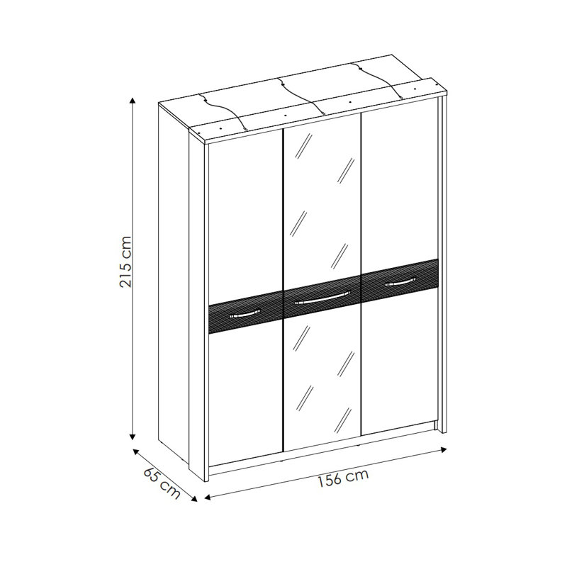 Hamden 3 Door Manufactured Wood Wardrobe, 215.30cm H x 155.60cm W x 65.10cm D