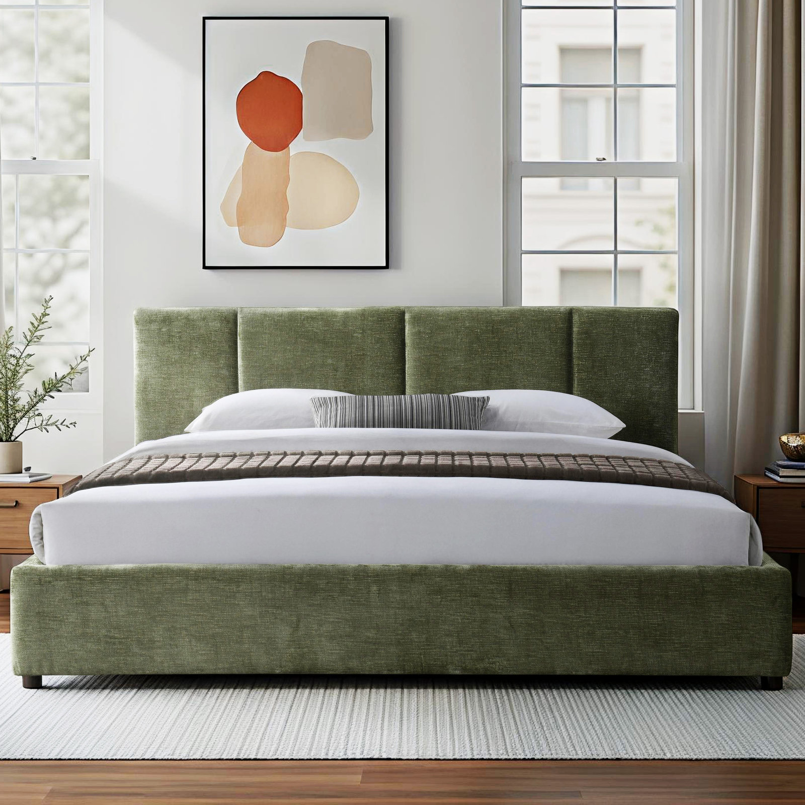 Ruthie Upholstered Bed, King, Moss Green