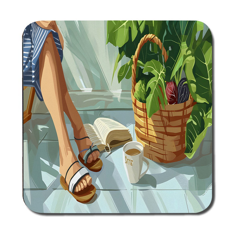 Relaxing Botanical Placemat And Coaster Set With Green Leaves